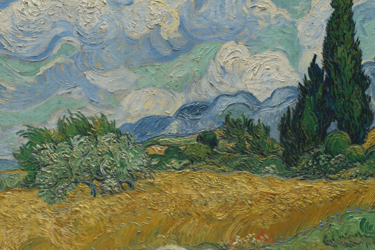Detail of a wheatfield painting by Vincent van Gogh
