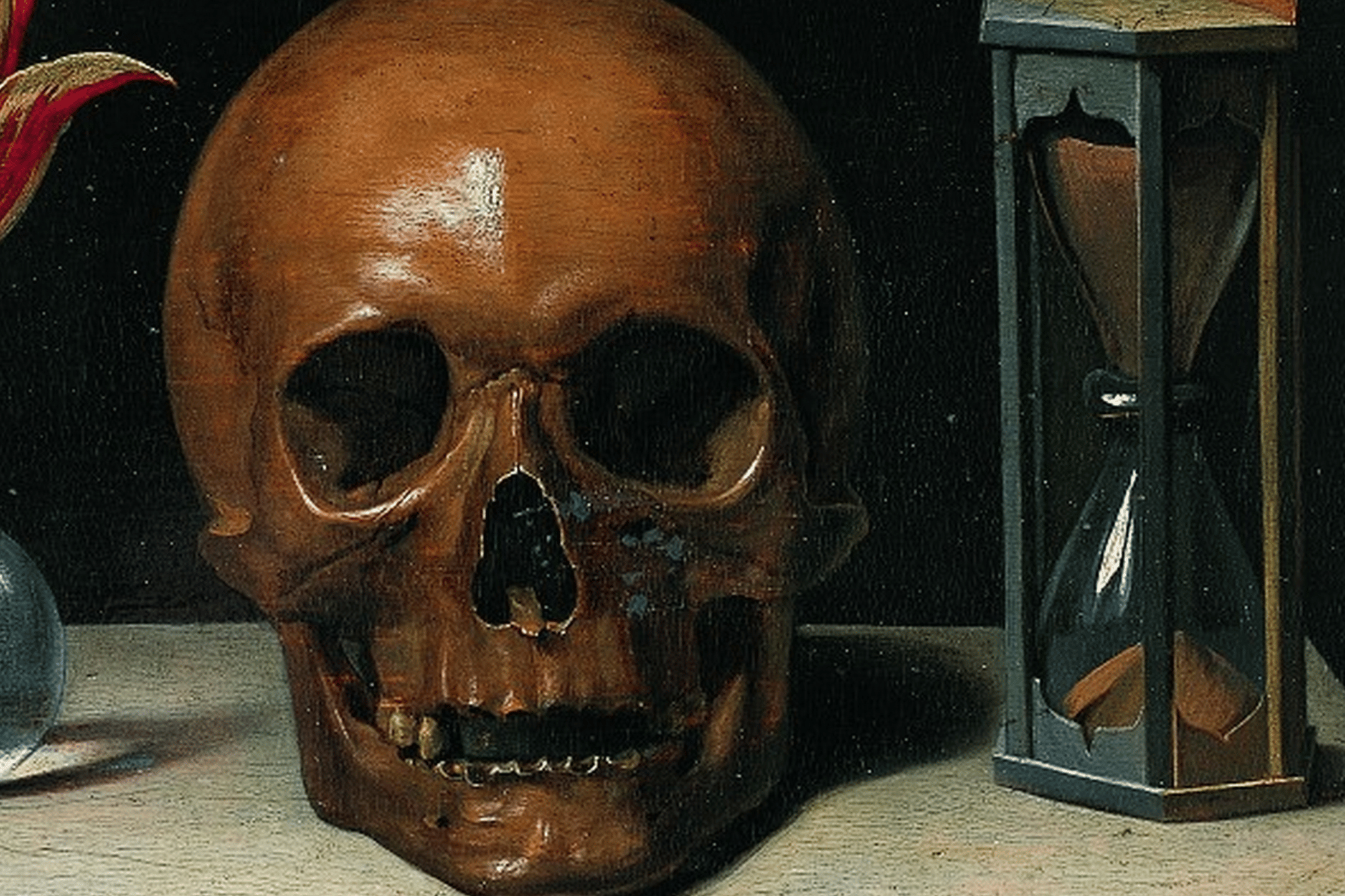 Vanitas still life with a skull, hourglass, and flower, attributed to Philippe de Champaigne